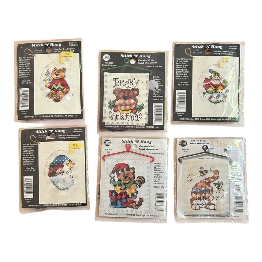 Lot of 6 Stitch 'N Hang Counted Cross Stitch Ornament Kits Unopened Christmas